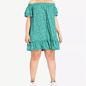 Avenue Teal Off-Shoulder Floral Mini Dress